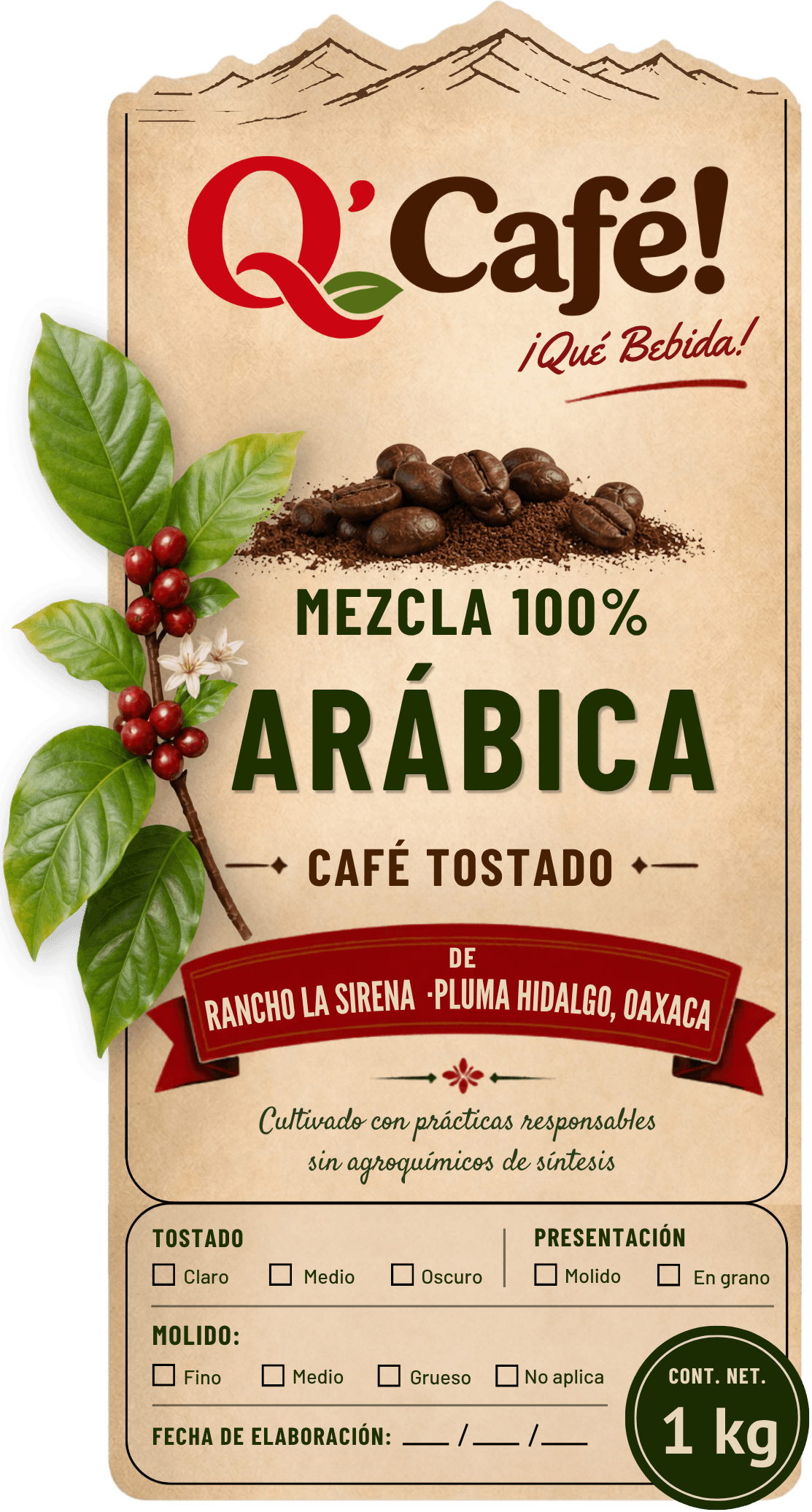 Etiqueta trasera de Q' Café